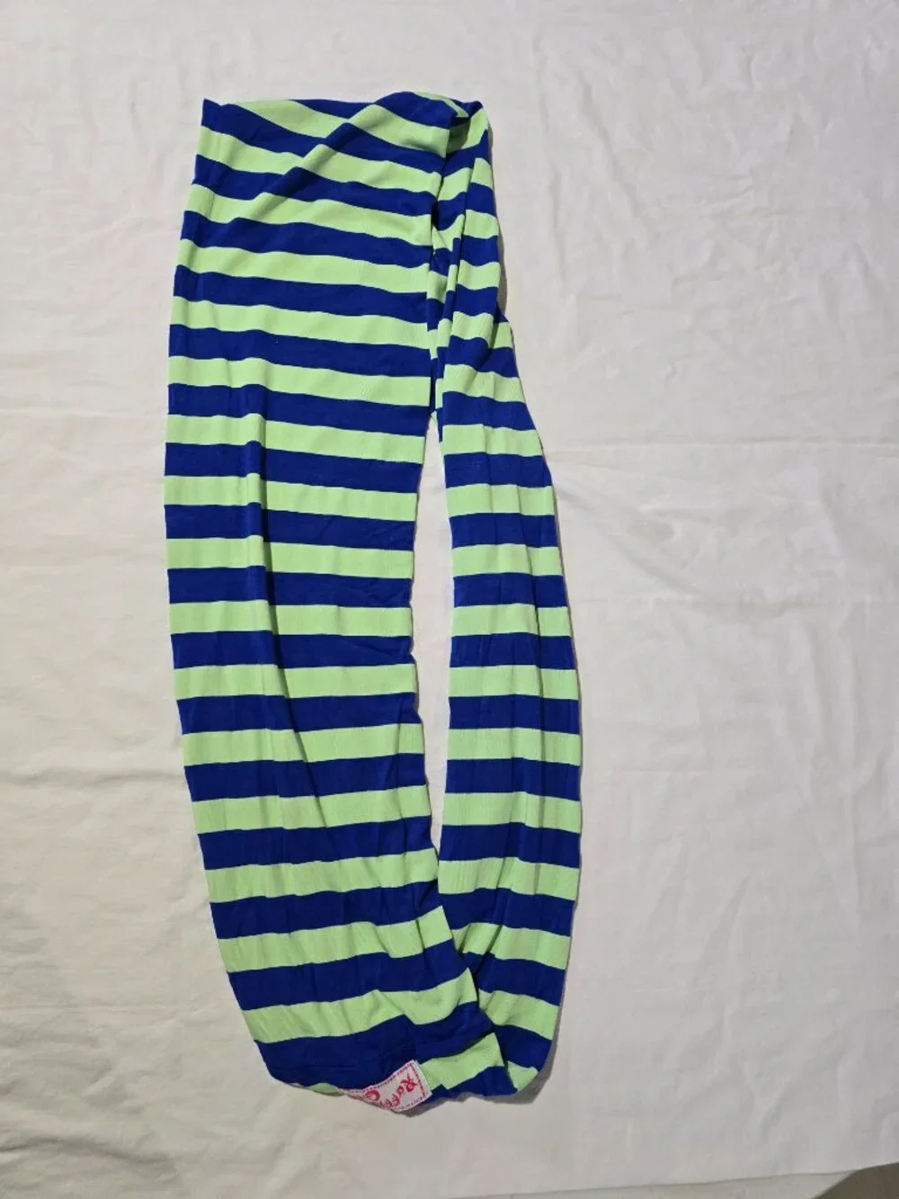 Ruffle Girl Infinity Scarf – Blue and Lime Green Striped – Lightweight Accessory